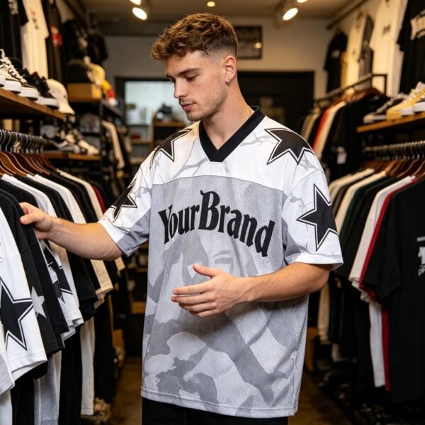 Custom Mesh Star Digital Print Jersey T-Shirt - Style 648418 - product detail view 8