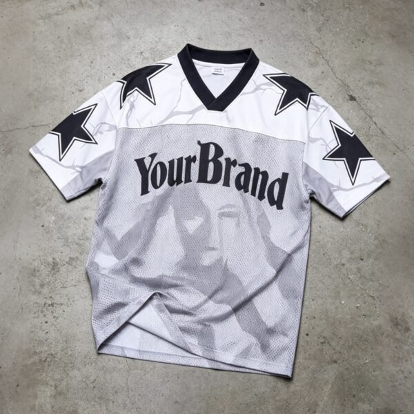 Custom Mesh Star Digital Print Jersey T-Shirt - Style 648418 - product detail view 9