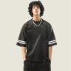 Custom 240 GSM Mesh V-Neck Stripe Sleeve Jersey | VW-JR240 - Style 412EB5 Black mesh v-neck jersey with white stripe sleeves