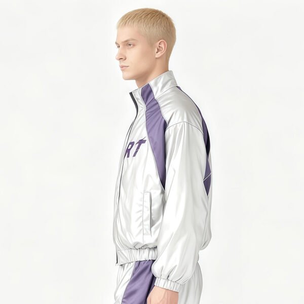 Custom Metallic Color-Block Zip Track Jacket - Style D66C8C - product detail view 6