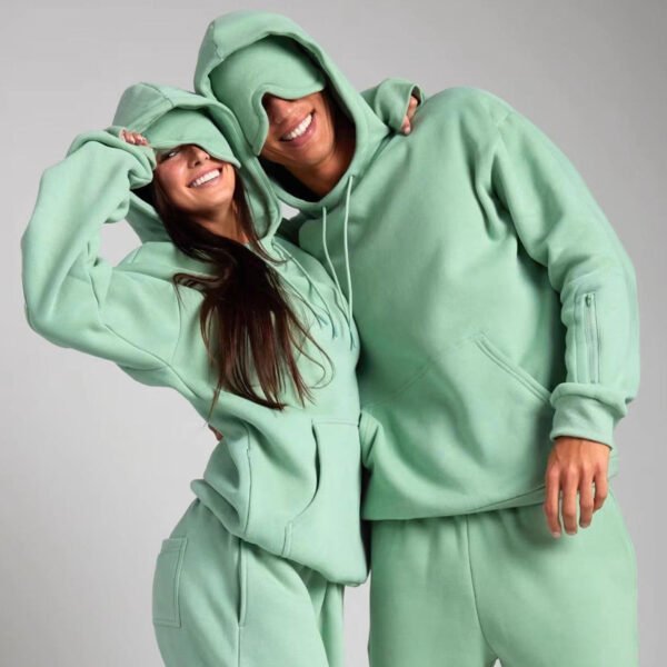 Custom Mint Fleece Hoodie and Jogger Set - Style 62C306 Couple wearing matching mint green fleece hoodie and jogger set