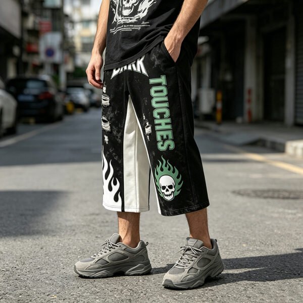 Custom Mirrored Panel Cropped Streetwear Pants - Style A74590 - product detail view 2 Custom Mirrored Panel Cropped Streetwear Pants - Style A74590 - product detail view 2