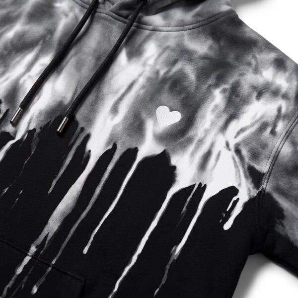 Custom Mirrored Spray-Fade Heart Embroidery Hoodie - Style 984F24 Grey and black tie-dye hoodie with heart embroidery