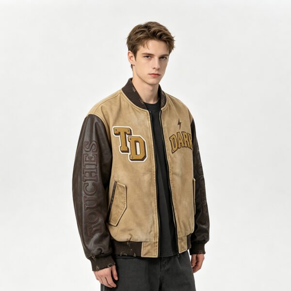 Custom Mixed-Panel Varsity Bomber Jacket - Style 571186 Custom Mixed-Panel Varsity Bomber Jacket - Style 571186