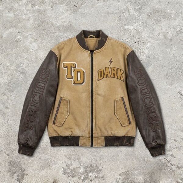 Custom Mixed-Panel Varsity Bomber Jacket - Style 571186 - product detail view 3 Custom Mixed-Panel Varsity Bomber Jacket - Style 571186 - product detail view 3