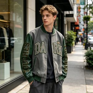 Custom Mixed-Panel Varsity Jacket - Style 3BA8EF