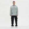 Custom Multi-Pocket Hooded Utility Jacket - Style 034D13 Light grey hooded utility jacket with multiple pockets