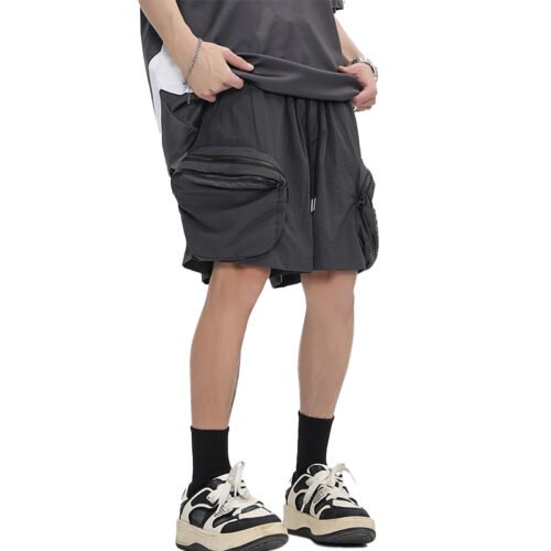 Custom Multi-Pocket Utility Shorts with Relaxed Fit VW-F5A58 - Style F5A58C Dark grey multi-pocket utility shorts with relaxed fit