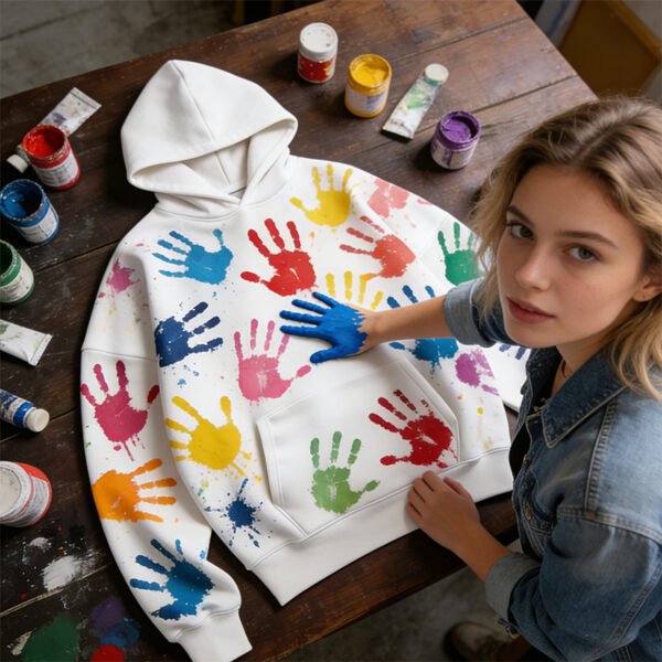 Custom Multicolor Handprint Oversized Pullover Hoodie - Style 92328B - product detail view 3 Custom Multicolor Handprint Oversized Pullover Hoodie - Style 92328B - product detail view 3