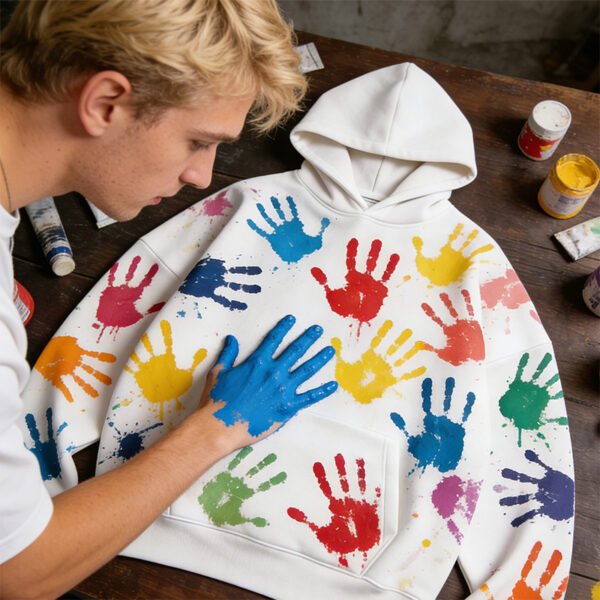 Custom Multicolor Handprint Oversized Pullover Hoodie - Style 92328B - product detail view 6 Custom Multicolor Handprint Oversized Pullover Hoodie - Style 92328B - product detail view 6
