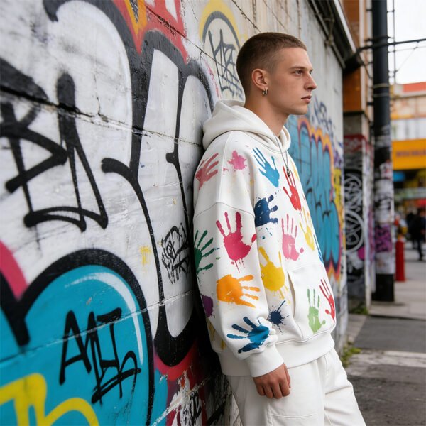 Custom Multicolor Handprint Oversized Pullover Hoodie - Style 92328B - product detail view 8 Custom Multicolor Handprint Oversized Pullover Hoodie - Style 92328B - product detail view 8