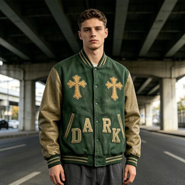 Custom Napped Varsity Jacket with PU Patch Details - Style BAA509 - product detail view 3 Custom Napped Varsity Jacket with PU Patch Details - Style BAA509 - product detail view 3