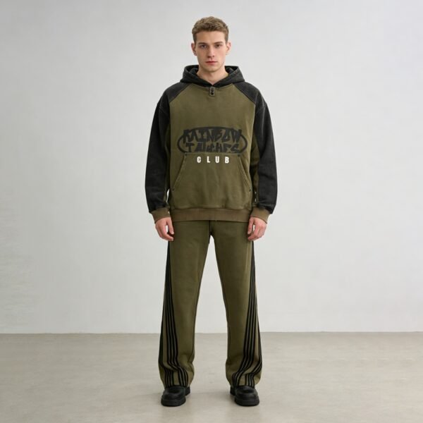 Custom Olive Washed Raglan Tracksuit - VW-3228 - Style 3228D5 - product detail view 2 Custom Olive Washed Raglan Tracksuit - VW-3228 - Style 3228D5 - product detail view 2