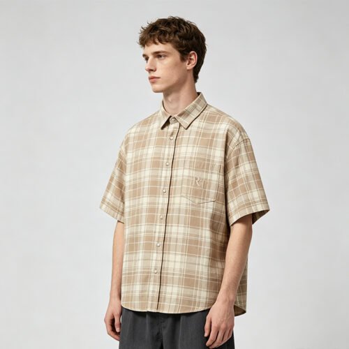 Custom Oversize Plaid Short-Sleeve Button-Up Shirt - Style 87C5C3 Custom Oversize Plaid Short-Sleeve Button-Up Shirt - Style 87C5C3