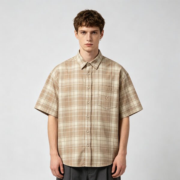 Custom Oversize Plaid Short-Sleeve Button-Up Shirt - Style 87C5C3 - product detail view 3