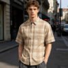 Custom Oversize Plaid Short-Sleeve Button-Up Shirt - Style 87C5C3 - product detail view 4