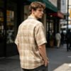 Custom Oversize Plaid Short-Sleeve Button-Up Shirt - Style 87C5C3 - product detail view 5