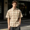 Custom Oversize Plaid Short-Sleeve Button-Up Shirt - Style 87C5C3 - product detail view 6