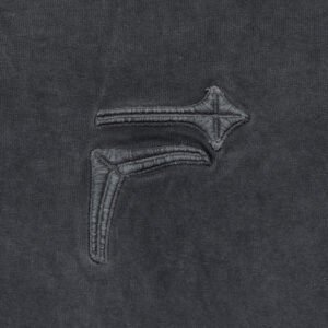 Dark grey oversized streetwear t-shirt with embroidered logo.