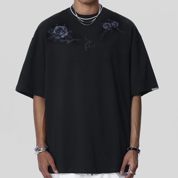 Custom Oversized Rose Graphic Beaded T-Shirt - Style 7B88B5 - product detail view 6 Custom Oversized Rose Graphic Beaded T-Shirt - Style 7B88B5 - product detail view 6