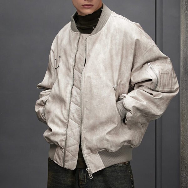 Custom Vintage-Washed Oversized Bomber Jacket - Style 49E561 - product detail view 2