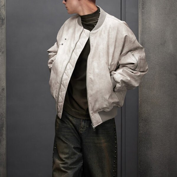 Custom Vintage-Washed Oversized Bomber Jacket - Style 49E561 - product detail view 3