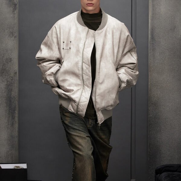 Custom Vintage-Washed Oversized Bomber Jacket - Style 49E561 - product detail view 4