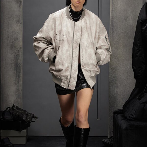 Custom Vintage-Washed Oversized Bomber Jacket - Style 49E561 - product detail view 5