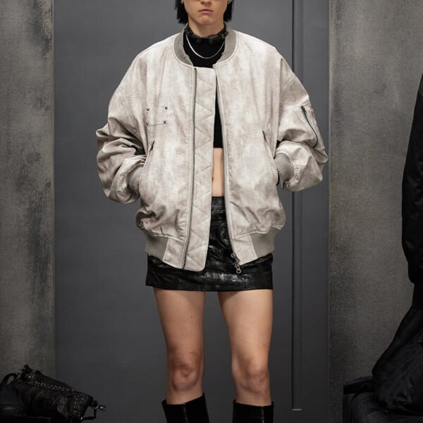 Custom Vintage-Washed Oversized Bomber Jacket - Style 49E561 - product detail view 6