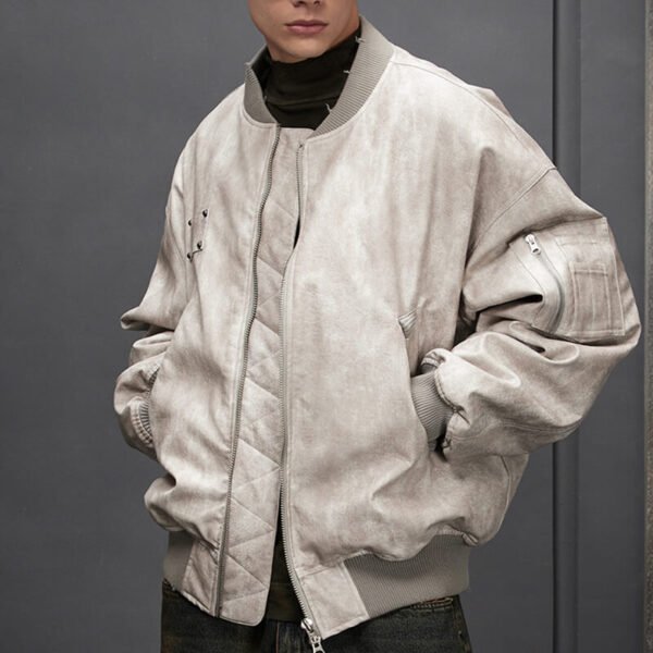 Custom Vintage-Washed Oversized Bomber Jacket - Style 49E561 - product detail view 7