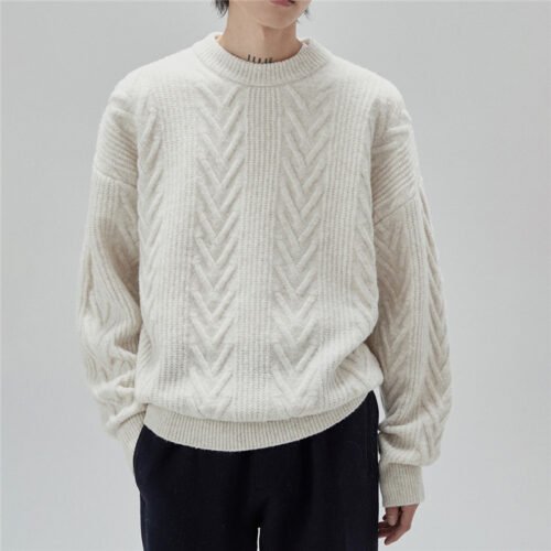 Custom Oversized Cable Crewneck Sweater - Style 10B867 Cream oversized cable knit crewneck sweater