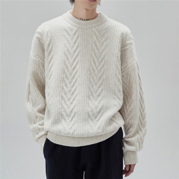 Custom Oversized Cable Crewneck Sweater - Style 10B867 Cream oversized cable knit crewneck sweater