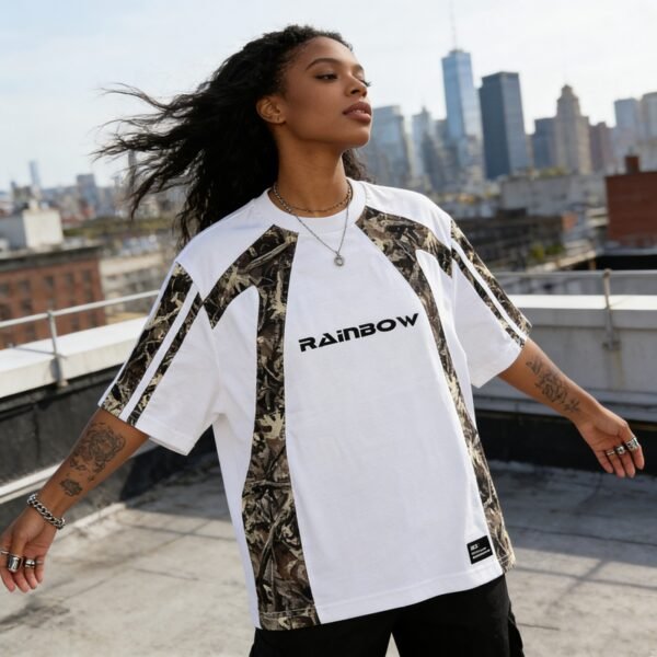 Custom Oversized Camo Panel Streetwear Tee - Style 0E91E7 - product detail view 4 Custom Oversized Camo Panel Streetwear Tee - Style 0E91E7 - product detail view 4