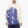 Cream oversized hoodie with blue abstract paint-like print