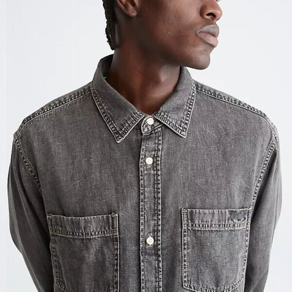 Custom Washed Oversized Denim Overshirt | VW-325A92 - Style 325A92 - product detail view 3