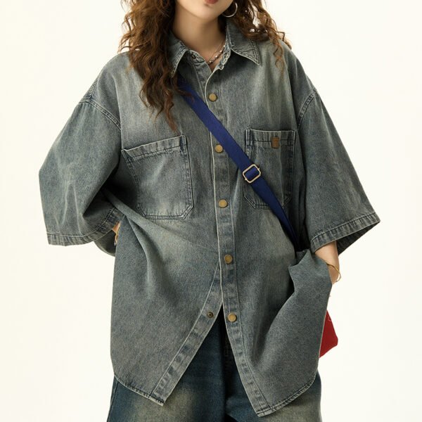 Custom Oversized Short Sleeve Denim Shirt - Style 121F1C - product detail view 5
