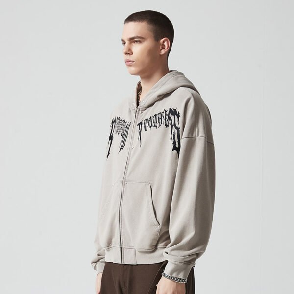 Custom Oversized Gothic Print Full-Zip Hoodie - Style 56C18E - product detail view 3 Custom Oversized Gothic Print Full-Zip Hoodie - Style 56C18E - product detail view 3