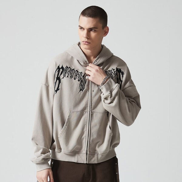 Custom Oversized Gothic Print Full-Zip Hoodie - Style 56C18E - product detail view 5 Custom Oversized Gothic Print Full-Zip Hoodie - Style 56C18E - product detail view 5