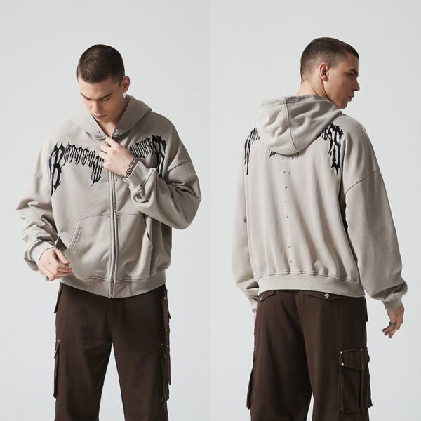 Custom Oversized Gothic Print Full-Zip Hoodie - Style 56C18E - product detail view 6 Custom Oversized Gothic Print Full-Zip Hoodie - Style 56C18E - product detail view 6