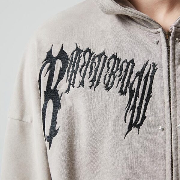 Custom Oversized Gothic Print Full-Zip Hoodie - Style 56C18E - product detail view 7 Custom Oversized Gothic Print Full-Zip Hoodie - Style 56C18E - product detail view 7