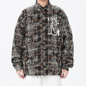 Custom Oversized Plaid Graphic Patch Shirt - Style A0FC14