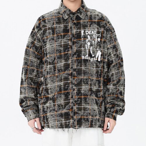 Custom Oversized Plaid Graphic Patch Shirt - Style A0FC14 Custom Oversized Plaid Graphic Patch Shirt - Style A0FC14