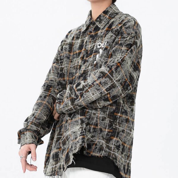 Custom Oversized Plaid Graphic Patch Shirt - Style A0FC14 - product detail view 3