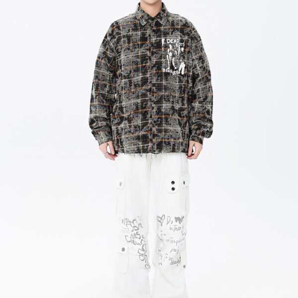 Custom Oversized Plaid Graphic Patch Shirt - Style A0FC14 - product detail view 7