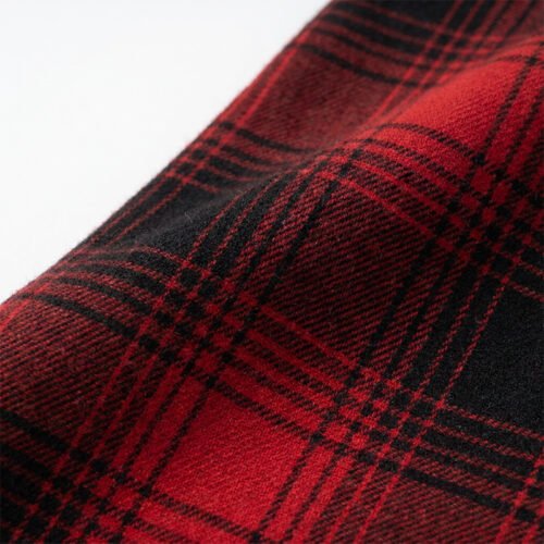 Custom Oversized Plaid Long-Sleeve Shirt | VW-AE8582036198CA1B - Style AE8582 Close-up of red and black plaid fabric texture