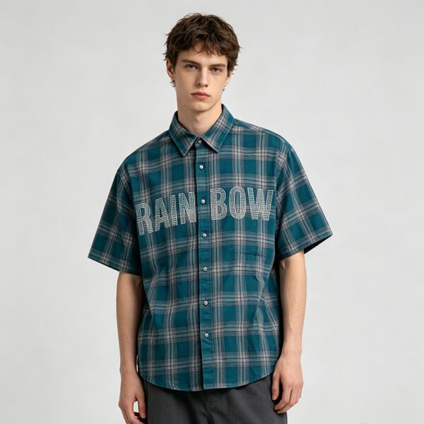 Custom Oversized Teal Plaid Short Sleeve Shirt VW-EE7C - Style EE7CEA - product detail view 2