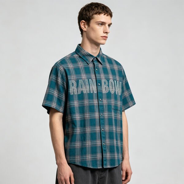 Custom Oversized Teal Plaid Short Sleeve Shirt VW-EE7C - Style EE7CEA - product detail view 3