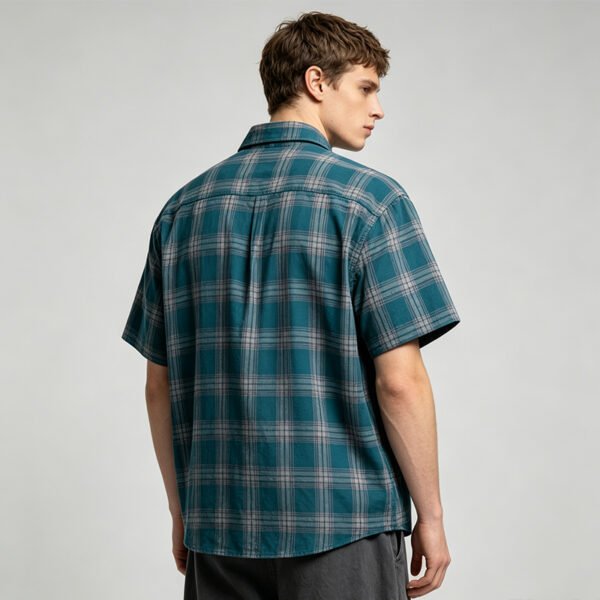 Custom Oversized Teal Plaid Short Sleeve Shirt VW-EE7C - Style EE7CEA - product detail view 4