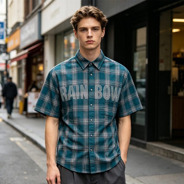 Custom Oversized Teal Plaid Short Sleeve Shirt VW-EE7C - Style EE7CEA - product detail view 8