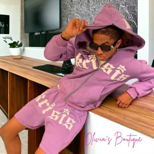 Custom Oversized Puff Print Zip Hoodie Set - Style E4713E Custom Oversized Puff Print Zip Hoodie Set - Style E4713E